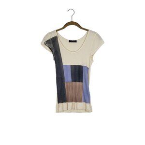 Piazza Sempione Cap Sleeve Top Ribbed Lightweight Colorblock Womens Size Large